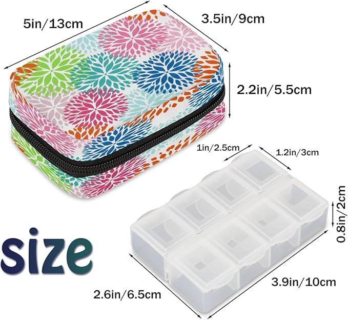 Weekly Travel Pill Organizer Case for Purse with Removable 7 Day Box Portable Compact Size Pill Box Fashionable Pill Container for Medicine Vitamin Supplement Abstract Flower