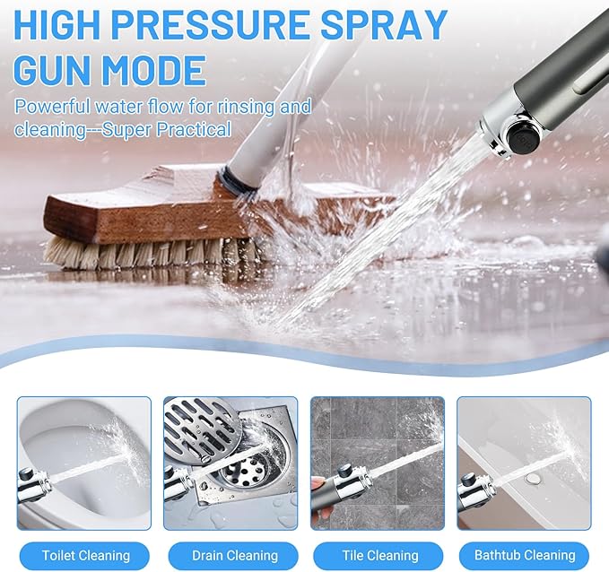 Filtered Shower Head with Handheld, High Pressure Water Flow and 4 Spray Modes, Power Wash for Hard Water, Showerhead Set with 59″ Hose、Bracket、Filters, ON/OFF Switch for Pets Bath (Grey)