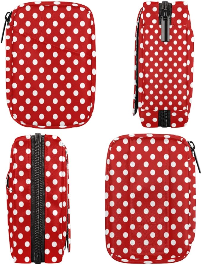 Pill Case Pill Travel Organizer 7 Day Weekly Medicine Pill Box Red and White Dots Small Cute Compact Size Vitamin Container Pill Bottle Portable Birth Control Pill Holder Bag with Zipper
