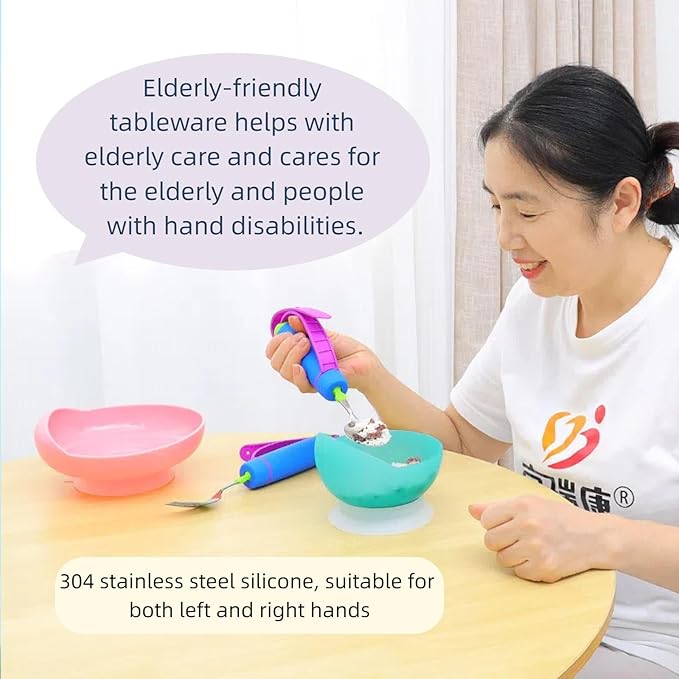 Tremors Elderly Assistance Products,Spoon/Fork/chopstick Three Piece Set,Handicap Accessories for Daily Living,Adaptive Equipment with Purple Handle Belt,Aids for Living,Eating Utensils Sets.