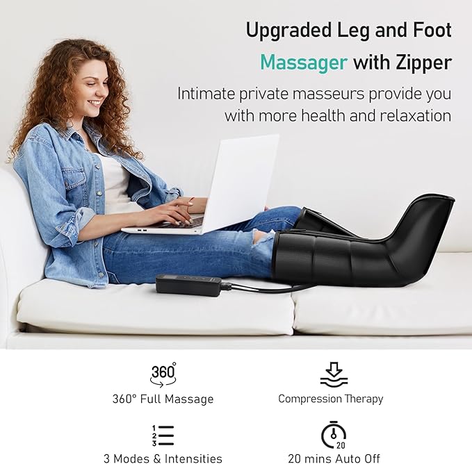 QUINEAR Leg Compression Massager, Calf Massager for Circulation and Pain Relief with 3 Modes and 3 Intensities,Compression Boots for Leg (no Heat)