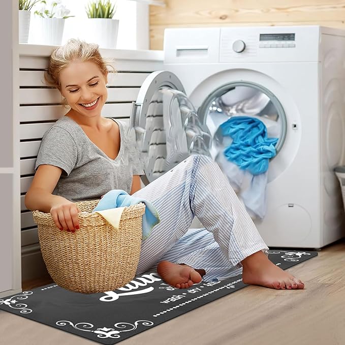 Laundry Room Rug Runner, 17.7"x45" Non Slip Grey Laundry Rugs, Farmhouse Washable Floor Laundry Mats for Laundry Room, Mudroom, Kitchen, Washroom, Bathroom, Hallway Entryway Area Rugs Decor