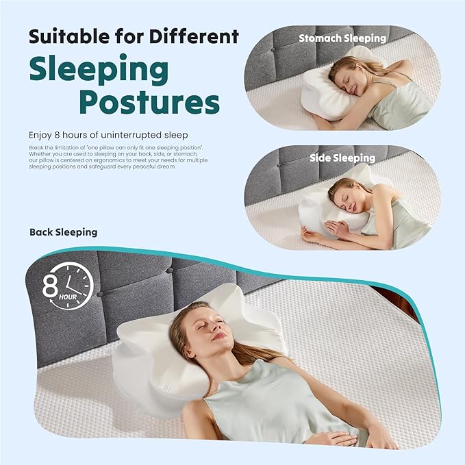 DUMOS Cervical Pillow for Neck and Shoulder, Contour Memory Foam Pillow, Ergonomic Neck Support Pillow for Side Back Stomach Sleepers with Pillowcase