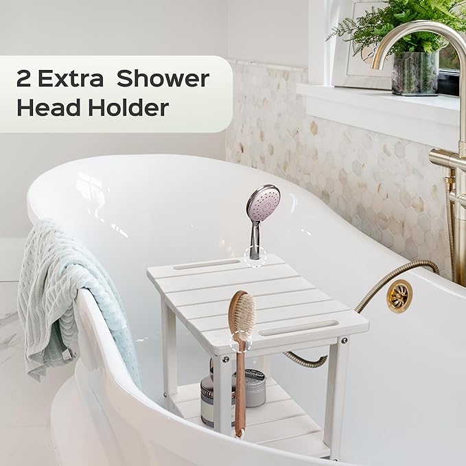 LyriFine Shower Chair for Inside Shower, 18.5 Inch HDPE Waterproof Shower Stool, Shower Chair with Shower Head Holder, 350LBS Sturdy Shower Bench for Elderly Seniors Shaving Legs, White