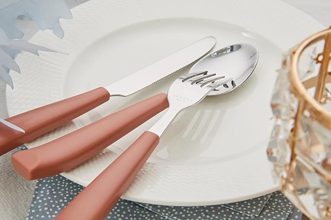 ANNOVA Silverware Set Stainless Steel Colorful Handle Tableware Kitchen Flatware Set Utensils, Includes Dinner Knives, Forks, Spoons & Dessert Spoons (Brown, 16 Pieces)