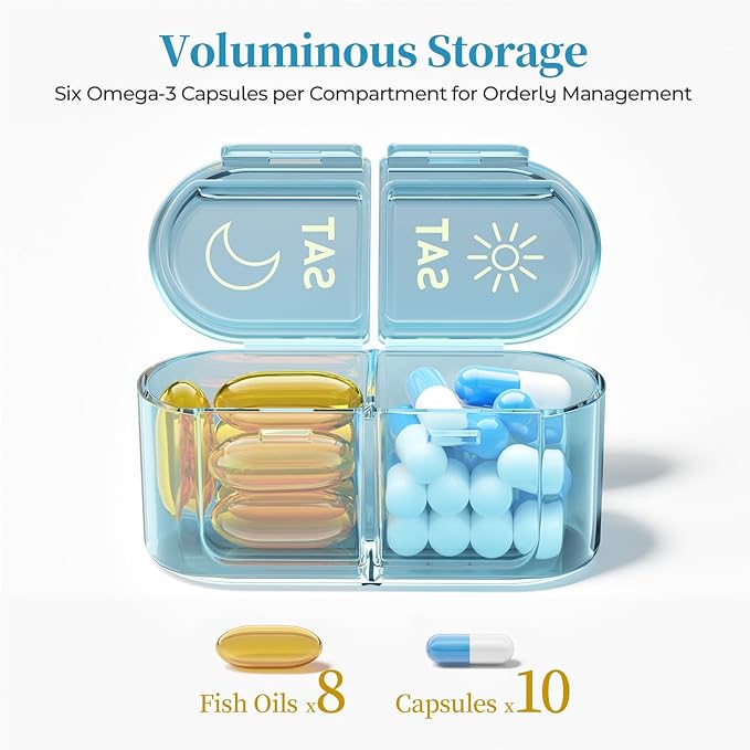 Betife AM PM Pill Organizer 7 Day, Weekly Pill Organizer 2 Times a Day, Daily Pill Box AM PM, Portable Travel Medicine Case, Day Night Pill Container for Medication, Vitamin or Supplement（Ocean Blue）