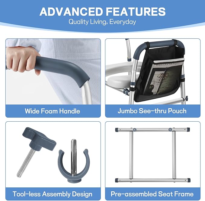 Raised Toilet Seat with Handles, Toilet Seat Riser for Seniors with Adjustable Height & Width, Extra Support Bars for Soft Padded Seat Handicap Elevated Toilet Seat for Elderly, Fit Any Toilet