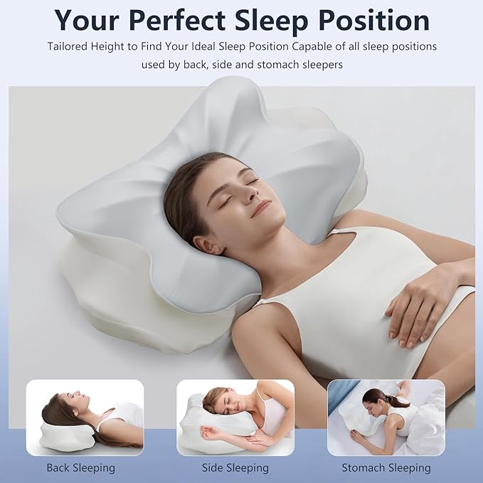 Cervical Pillow for Neck Pain Relief: Ergonomic Orthopedic Memory Foam Pillow for Adults Seniors - Dual Heights for Back Narrow Shoulder Side Sleepers with Cooling Breathable Washable Cover