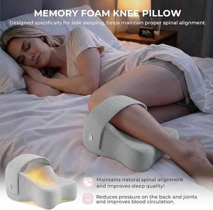 Knee Pillow for Side Sleepers, Alignment Pillow for Side Sleepers, Relief Hip & Sciatica Pain, Nourial Pillow Between Legs for Pregnant Women and Seniors (Grey)