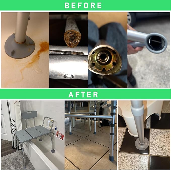Universal Foot Tube and Suction Cup Tips for Toilet Safety Rail, Shower Chair, and Bath Bench - 5 Adjustable Heights, Replacement Suction Cup Tips and Aluminum Tubes, Easy Install, 2 Pack