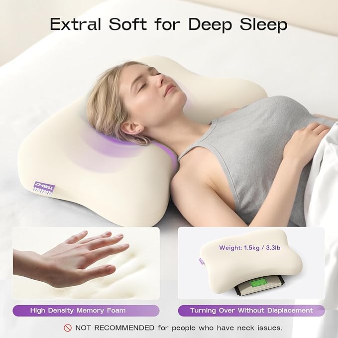 ZZ-WELL Side Sleeper Pillows - Patented Cervical Neck Pillow for Sleeping with Cooling & Removable Cover- High Loft Heavy Density Memory Foam Pillow for Side Back Sleepers (Beige)