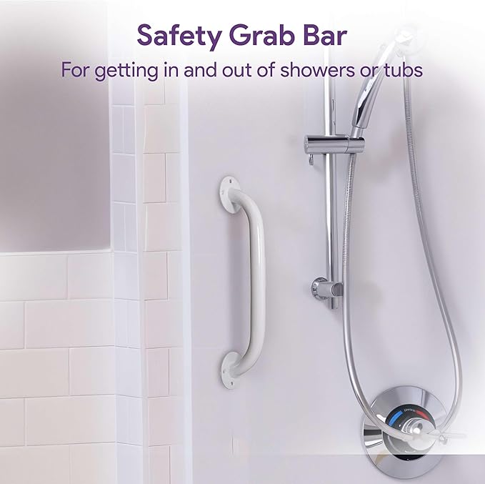 White 24 Inch Grab Bars for Bathtubs and Showers - Powder Coated Steel Bathroom Safety Rail Handle - Non Slip Grip Handicap Grab Bar for Seniors, 250 lbs Weight Support Capacity
