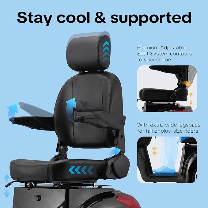 Super Large Electric 4 Wheel Mobility Scooters, Heavy Duty 800W Wheelchair Device, 25 Miles Long Range, All Terrain Mobility Scooter，Speed Adjust, Remote Key,Receive Ready to Ride (3 Wheel -Black)