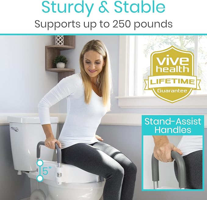 Vive Raised Toilet Seat - 5" Portable, Elevated Toilet Seat Riser & Extender - Elongated and Standard Fit Commode Lifter - Bathroom Safety Extender Assists Disabled, Elderly, Seniors, Handicapped