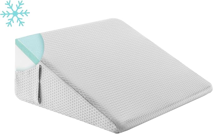 Bedluxe Wedge Pillow, 12 inch Bed Wedge Pillow for Headboard, Pillow Wedge for Acid Reflux Relief, Sleeping, After Surgery, Snoring, Gerd, Triangle Pillow Wedge - Cooling Memory Foam Top, Light Grey