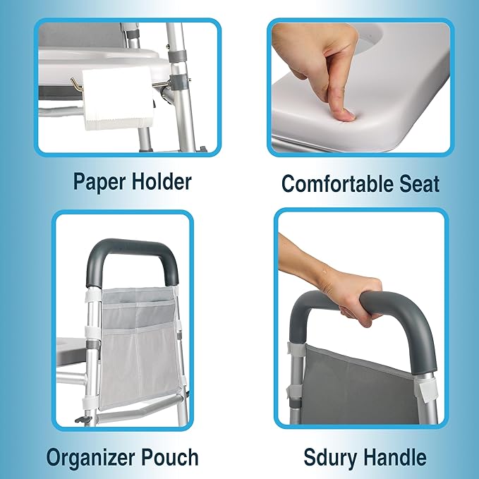 3-in-1 Bedside Commode, Porta Potty Chair for Adults with Sturdy Dual-Crossbar Support Construction, Stable Raised Toilet Seat 400 Lbs Bedside Commodes for Seniors
