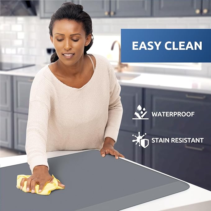 KitchenClouds Kitchen Mat Cushioned Anti Fatigue Rug 20"x32" Water Resistant, Non Slip, Standing and Comfort Desk/Floor Mats for House Sink Office (Grey)