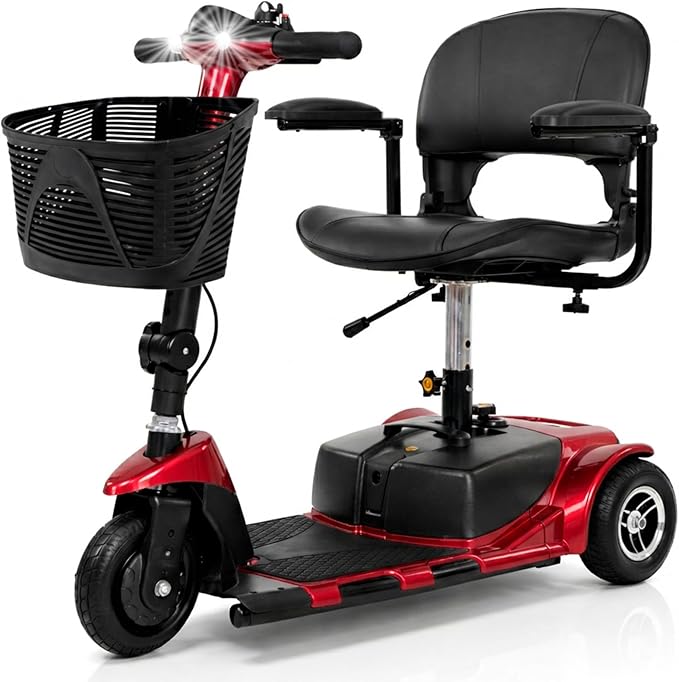 Vive 3 Wheel Mobility Scooter - Electric Powered Mobile Wheelchair Device for Adults - Folding, Collapsible and Compact for Travel - Long Range Power Extended Battery with Charger and Basket Included