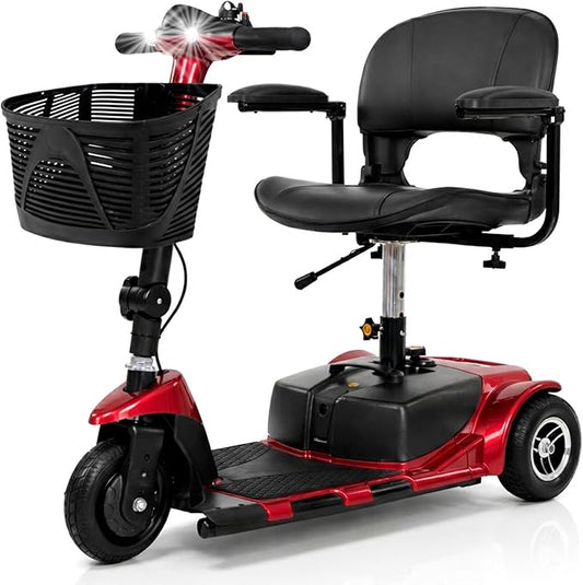 Vive 3 Wheel Mobility Scooter - Electric Powered Mobile Wheelchair Device for Adults - Folding, Collapsible and Compact for Travel - Long Range Power Extended Battery with Charger and Basket Included