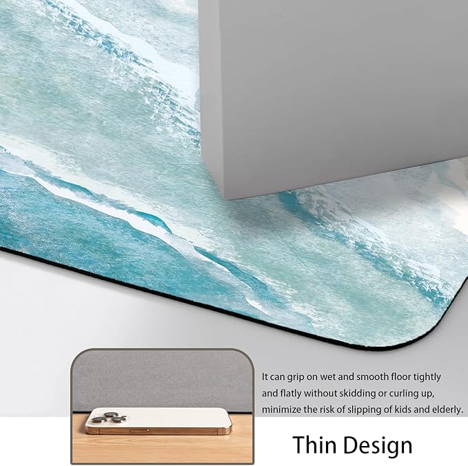 Quick Dry Bath Mat for Bathroom,Super Absorbent Beach Welcome Bath Rug Non-Slip Rubber Backing,Machine Washable Bathroom Floor Mat for Shower, Tub, Sink Area Coastal Beach 16x24