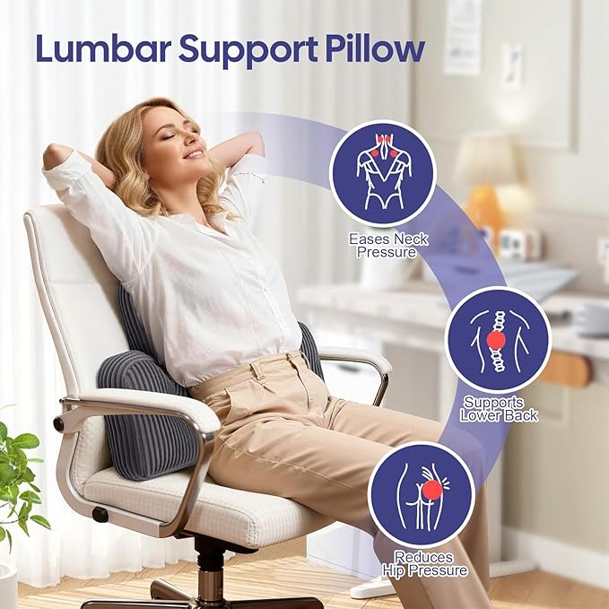Lumbar Support Pillow for Recliner, Large Back Support Pillow for Office Chair, Tufted Corduroy Back Cushion for Elderly, Lower Back Pain Relief, Ideal for Sofa & Couch, Dark Grey