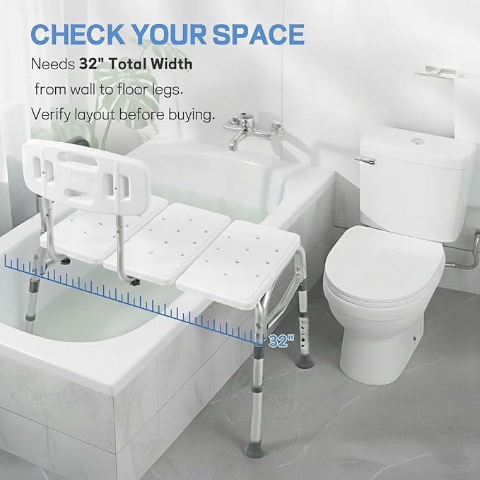 TABEKE Tub Transfer Bench for Bathtub, Tool Free Assembly Shower Chair with Backrest & Armrest, Height Adjustable Shower Bench, Shower Seat for Elderly and Disabled