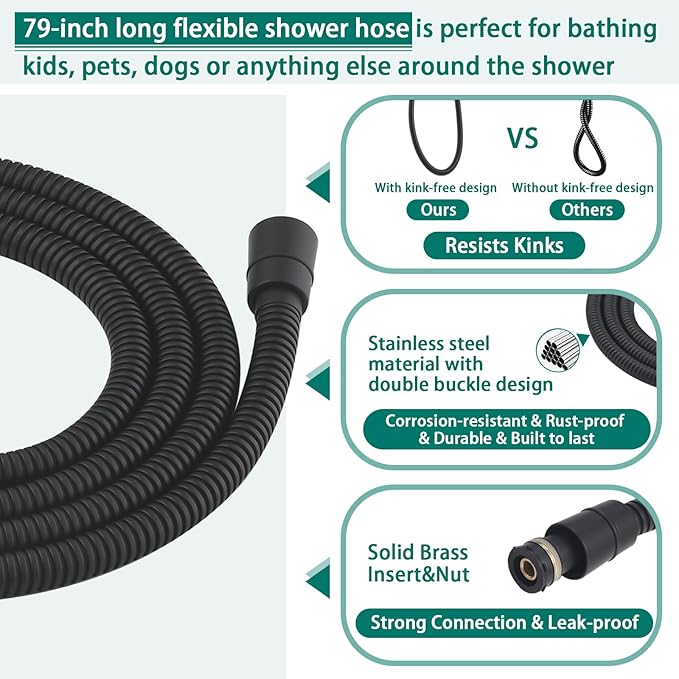 Handheld Shower Head with Slide Bar Combo, 6 Settings Handheld Shower with ON/OFF Pause Switch, Adjustable Height 27.5" Long Slide Bar, Wall Supply Elbow and 6.6ft Shower Hose, Matte Black