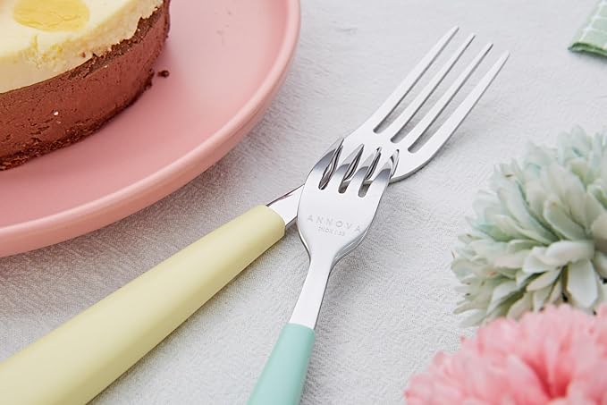 ANNOVA Silverware Set Stainless Steel Colorful Handle Tableware Kitchen Flatware Set Utensils, Includes Dinner Knives, Forks, Spoons, Salad Forks & Dessert Spoons (Pastel Mix, 20 Pieces)