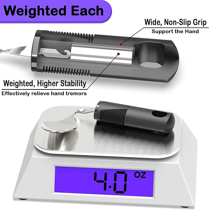 Adaptive Utensils for Parkinsons Patients Elderly, Weighted Utensils for Hand Tremors, Parkinsons Eating Utensils for Disabled People, Weighted Silverware for Hand Tremors Arthritic Hands