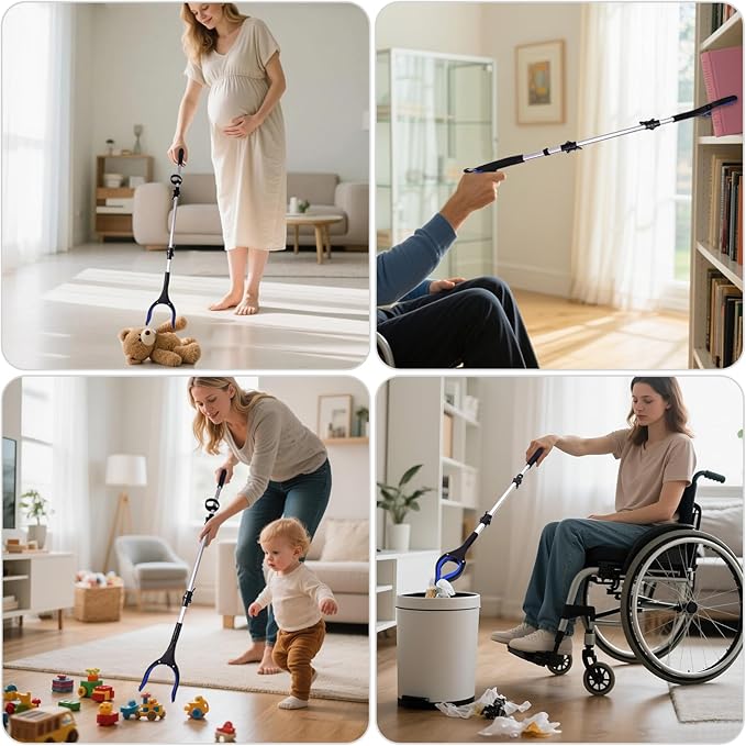 43" Grabber Reacher Tool for Seniors 2 Pack, Foldable Reacher Grabbers Pickup Stick with Anti-Slip 90°Rotating Jaw, 4" Wide Extended Claw with Magnet for Disabled, After Surgery Recovery