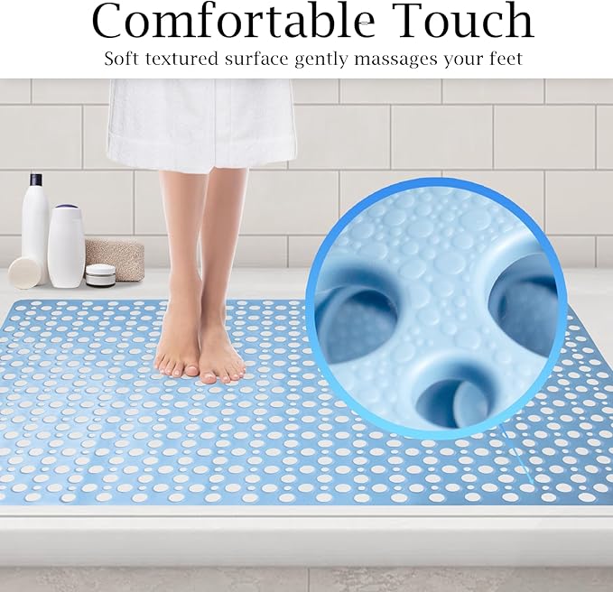 Tiamo Extra Large Shower Mat Non Slip,47 * 31 Inch Bathtub Mat for Shower with Big Suction Cups,Oversized Anti Slip Bath/Shower Mats for Inside Outside Shower,Perfect for Elderly, Blue