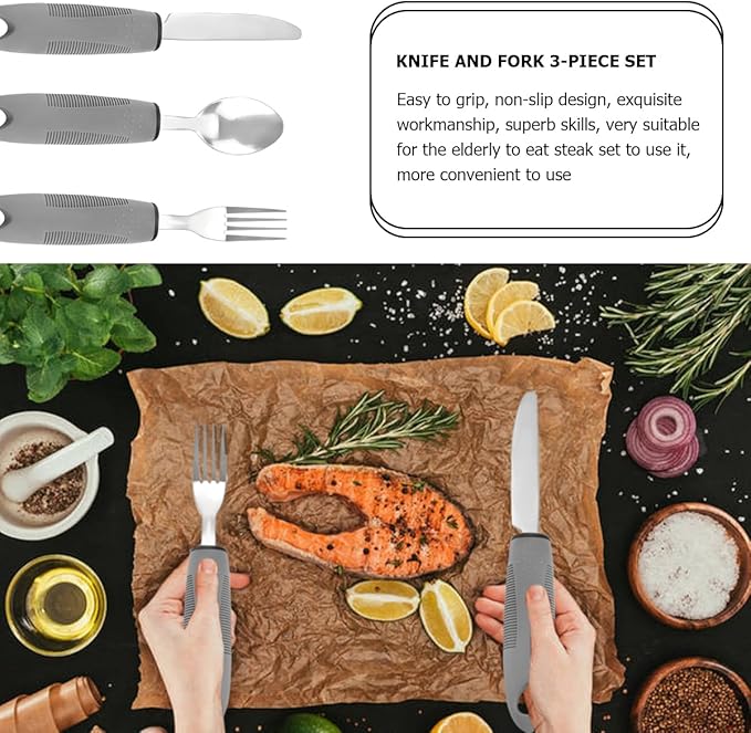 Adaptive Utensils Set for Seniors - 3Pcs Weighted Silverware for Hand Tremors, Arthritis, and Parkinson’s - Easy Grip Handles for Enhanced Stability - Dishwasher Safe