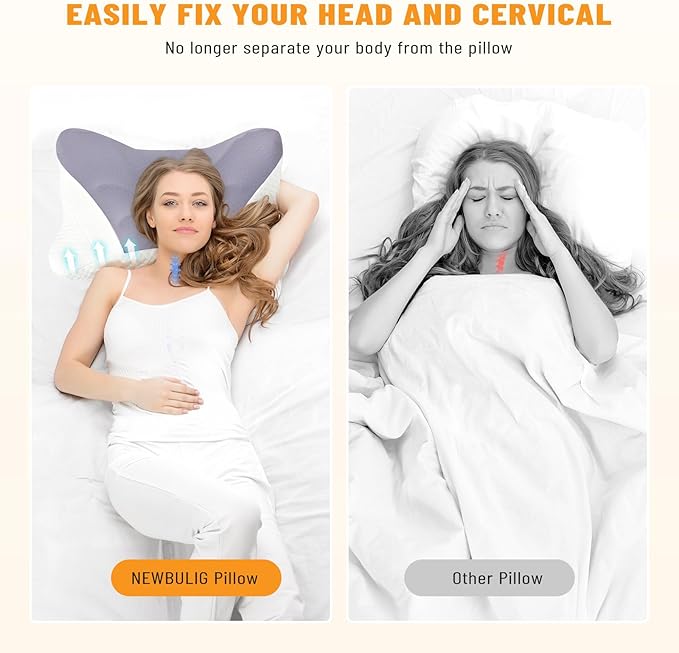 Cervical Neck Pillow Set of 2, Memory Foam Pillow for Neck Pain Relief, Ergonomic Bed Pillow with Neck Support for Side, Back & Stomach Sleepers, Queen, Dark Grey