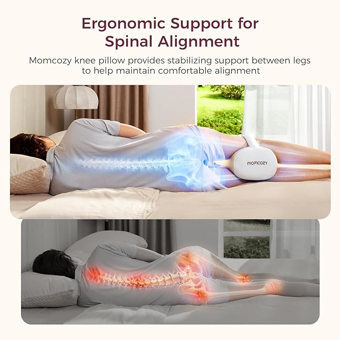 Momcozy Knee Pillow for Side Sleepers, Soft Memory Foam & Pinch-Free Design, Relieve Knee, Leg and Sciatica Pain, Adjustable Elastic Strap Ideal for Pregnant Women and Seniors, White