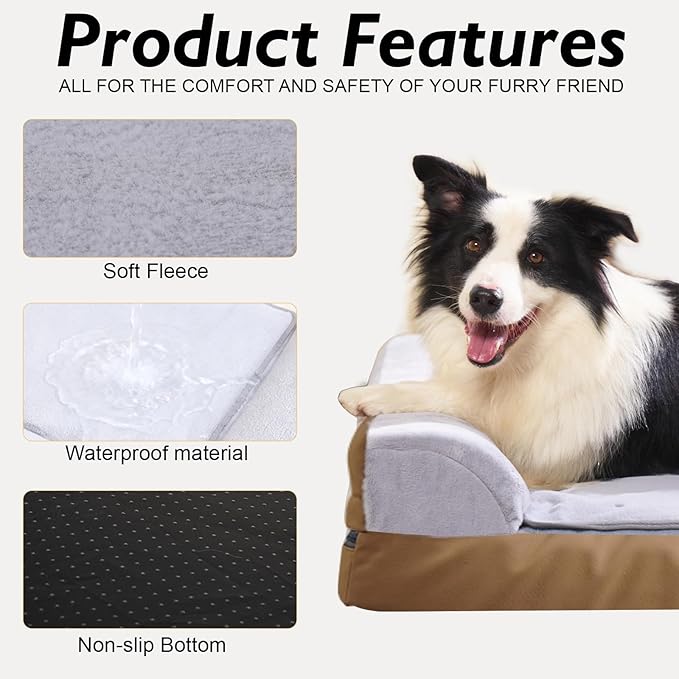 Heated Dog Bed Medium Sized Dog, Heated Pet Bed Waterproof Cover, Medium Orthopedic Dog Sofa Bed Memory Foam with Pet Heating Pad - 27.95x23.2x6.3in