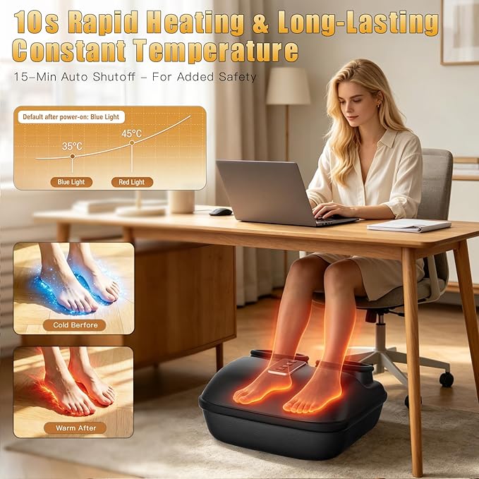 Foot Massager with Heat for Neuropathy, Deep Kneading Shiatsu Foot Massager for Plantar Fasciitis, Cordless Control, 6 Airbags 29 Nodes Deep Rolling, Gifts for Women Mom Men Dad Seniors