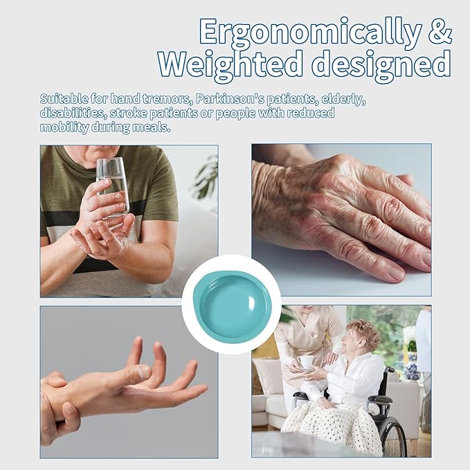 Adaptive Utensils Scoop Weighted Plate,Spill-proof Bowls with Extra Wall for Elderly,Non-slip Disabled Products for Adults/Handicapped/Arthritis/Hand Tremors to Self-feeding-Pack of 1,Bowl