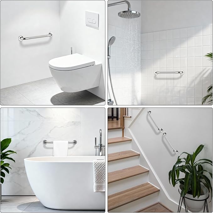 Shower Grab Bar 20 Inch, iHansee Chrome Bathroom Grab Bar w/Anti-Slip Knurled Grip - 1.25" Diameter, Stainless Steel Bath Safety Bars for Senior Elderly, Wall Mounted Toilet Bathtub Balance Handrail
