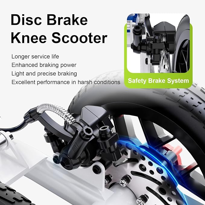 BlessReach All Terrain Steerable Knee Scooter Crutch Alternative，Deluxe Medical Scooter Double Handbrake,for Adults Injured Ankle & Foot Recovery Scooter in Blue