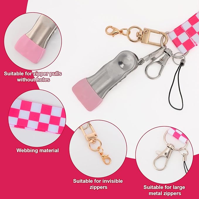 2pcs Back Zipper Pull Helper with Hooks, Single-Hand Zipper Assistant for Tight Dresses Boots Shoes Skirts Bags, Convenient Zip Puller Aid Tool for Alone Women Seniors Travelers & Long Nails (Pink)
