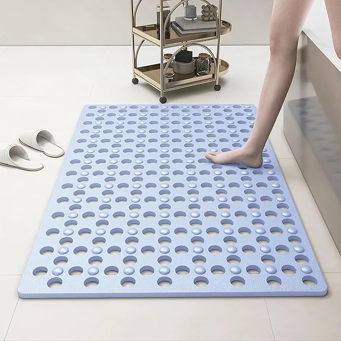 Non-Slip Bathtub Mat 31.5"x17.7" - 200+ Suction Cups, Quick-Dry PVC Shower Mat with Drain Holes - Slip Resistant for Bathroom, Machine Washable Grip Mat