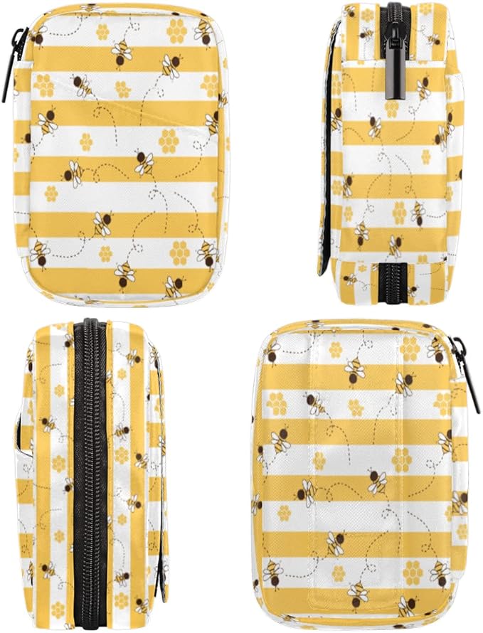 Cute Bee Pill Case - Yellow 7 Day Weekly Medicine Organizer, Travel Size Vitamin Container, Compact Portable Holder With Zipper