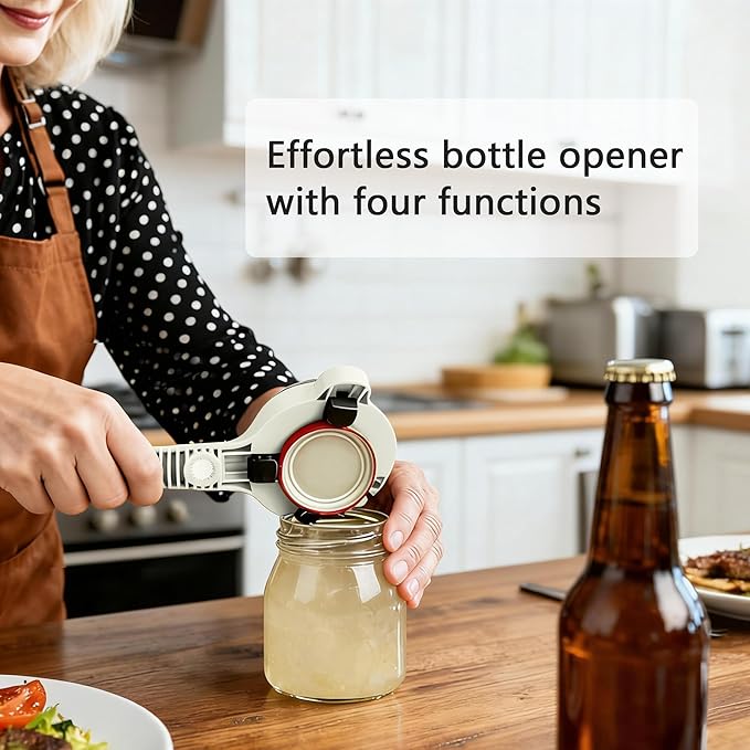 4-In-1 Jar Opener, Adjustable Stainless Steel Ergonomic Jar Opener Tool For Seniors, Bottle And Jar Openers For Arthritic Hands, Can Openers For Beer, Sauces, And Canned Goods (Gray)