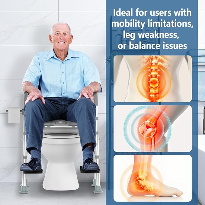 FSA&HSA Eligible Toilet Seat Risers with Footrests, Adjustable Height/Width Raised Toilet Seat with Handles, Fit Any Toilet Riser Heavy Duty Up to 500lbs, for Elderly, Handicap, Elevated, Pregnant