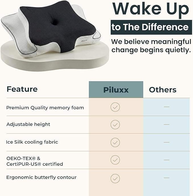 Cervical Neck Pillow for Sleeping – Cooling Memory Foam Cervical Pillow for Side Sleepers and Back Sleepers – Contour Ergonomic Neck Support (Black/White, Cooling)
