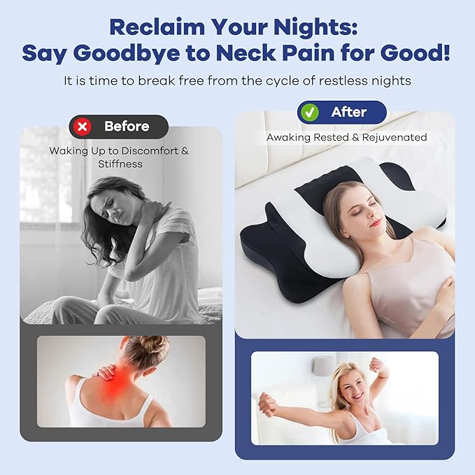 Cervical Neck Pillow for Pain Relief,Cervical Pillow with Memory Foam Ergonomic Pillows with Dual Heights for Back,Stomach and Side Sleepers Kids' Floor Pillows Cushions (Dark Black, Standard 27"×16")