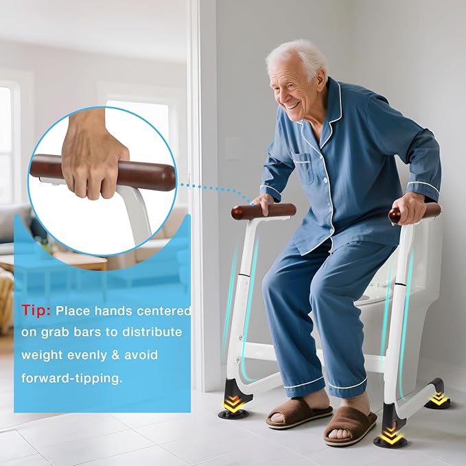 Toilet Safety Rails, Stable Toilet Handles for Elderly and Disabled with 4 Suction Cups, Adjustable Height Toilet Rails for Seniors with, Toilet Assist Rails Handrails Up to 350 LBS, Brown Color