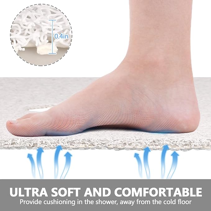 Square Shower Mat Non Slip: 27 x 27 Inch Extra Large Loofah Shower Mats for Inside Shower - Anti Slip Shower Stall Matt with Drain Hole in Middle