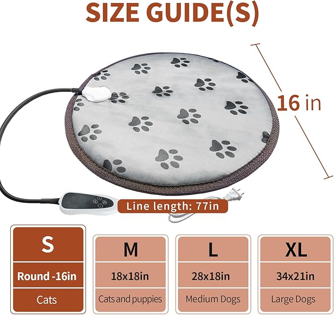 GOLOPET Cat Heating Pad Round with Smart Thermostat Switch and Power Line Protection Tube,Obtained MET and UL Dual Certification,Waterproof Pet Heating Pad for Cats-Paw Print