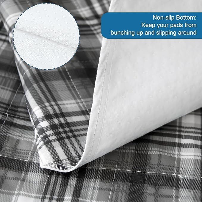 SPRINGSPIRIT Washable Underpads 4 Pack 34” x 36” Heavy Absorbency Reusable Incontinence Bed Wetting Pads, Waterproof Chucks Pads for Kids, Adults, Elderly, and Pets, Washable Pee Pads for Dogs, Plaid